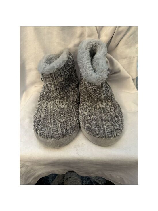 Dearfoams Shoes - DEARFOAMS Leah Marled Chenille Knit Bootie Slippers Sleet M 9-10